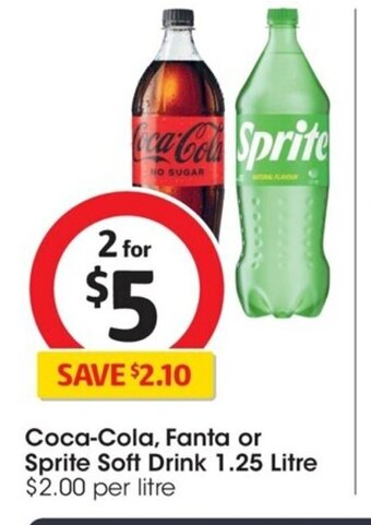 Coles Coca-Cola, Fanta or Sprite Soft Drink 1.25 Litre offer