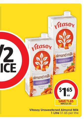 Coles Vitasoy Unsweetened Almond Milk 1 Litre offer
