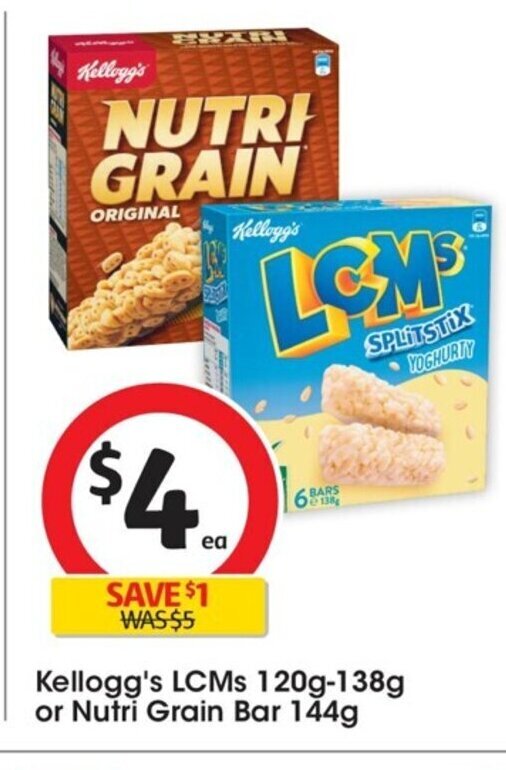 Kellogg's LCMs 120g138g or Nutri Grain Bar 144g offer at Coles