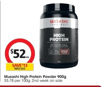 Coles Musashi High Protein Powder 900g offer