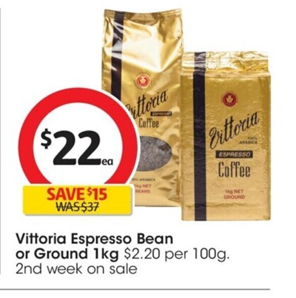 Vittoria Espresso Bean or Ground 1kg offer at Coles