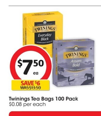Coles Twinings Tea Bags 100 pack offer