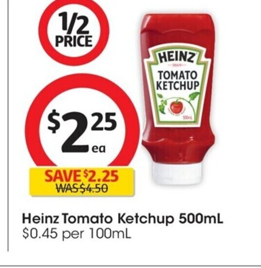Heinz Tomato Ketchup 500 ml offer at Coles