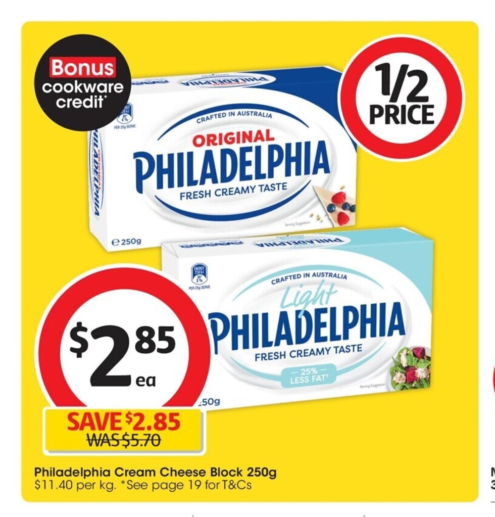 Philadelphia Cream Cheese Block 250g offer at Coles