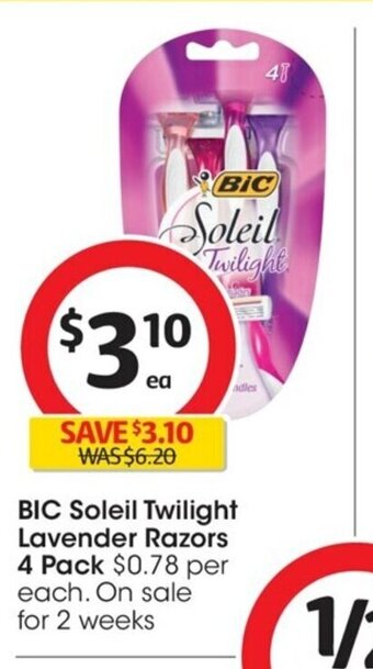 Coles BIC Soleil Twilight Lavender Razors 4 Pack offer
