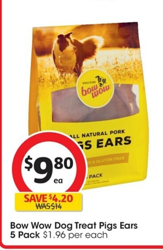 Bow Wow Dog Treat Pigs Ears 5 Pack offer at Coles