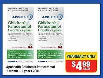 Direct Chemist Outlet Apohealth children's paracetamol 1 month - 2 years offer