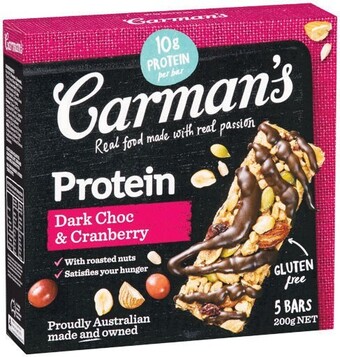 Woolworths Carman’s protein bars 150-200g pk 4/5 offer