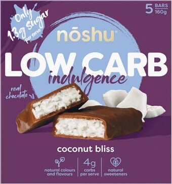 Woolworths Noshu low carb indulgence bars 150-160g pk 5 offer