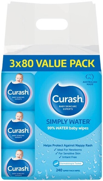 Woolworths Curash water wipes 3 x pk 80 offer