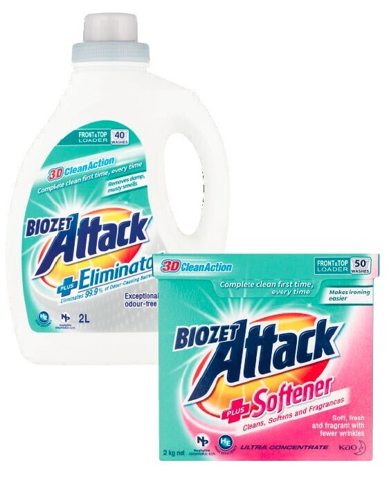 Biozet attack plus laundry liquid 2 litre or powder 2kg offer at Coles