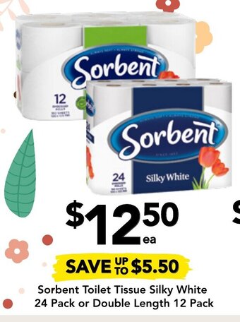 Drakes Sorbent Toilet Tissue Silky White 24 Pack or Double Length 12 Pack offer