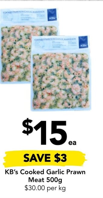 Drakes KB's Cooked Garlic Prawn Meat 500g offer