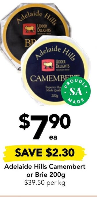 Drakes Adelaide Hills Camembert or Brie 200g offer