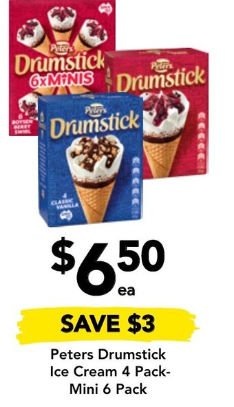 Drakes Peters Drumstick Ice Cream 4 Pack- Mini 6 Pack offer