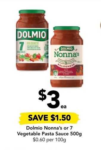 Drakes Dolmio Nonna's or 7 Vegetable Pasta Sauce 500g offer