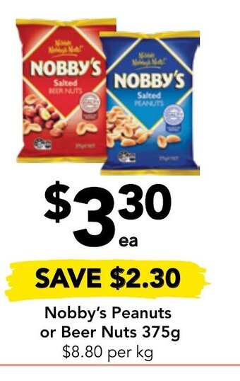 Drakes Nobby's Peanuts or Beer Nuts 375g offer