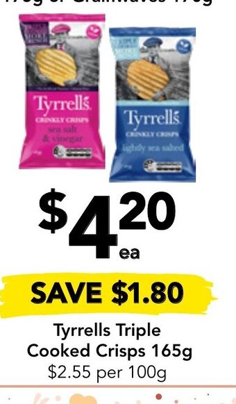 Drakes Tyrrells Triple Cooked Crisps 165g offer