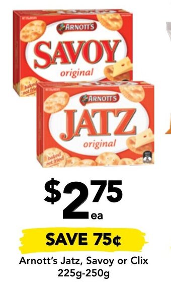 Drakes Arnott's Jatz, Savoy or Clix 225g-250g offer