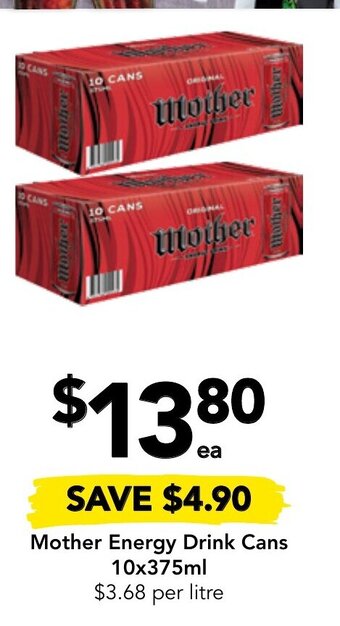 Drakes Mother Energy Drink Cans 10 x 375ml offer