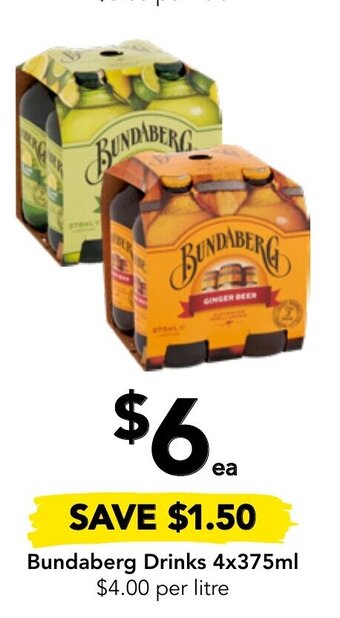 Drakes Bundaberg Drinks 4x375ml offer