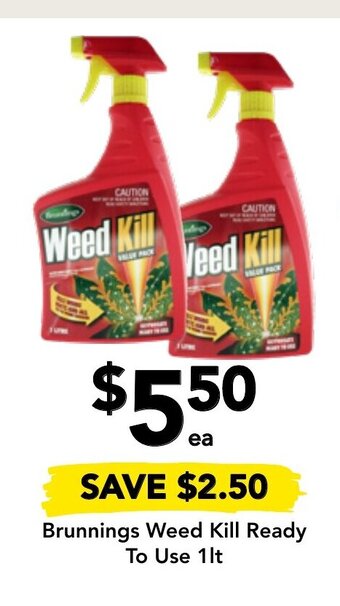 Drakes Brunnings Weed Kill Ready To Use 1lt offer