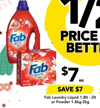 Fab Laundry Liquid 1.8lt-2lt or Powder 1.8kg-2kg