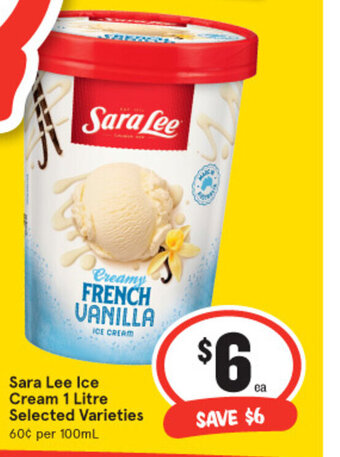 IGA Sara Lee Ice Cream 1 Litre offer