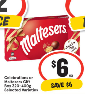 IGA Celebrations Or Maltesers Gift Box 320-400g offer