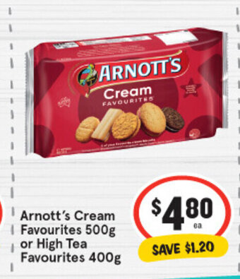 IGA Arnott's Cream Favourites 500g Or High Tea Favourites 400g offer