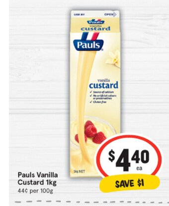 IGA Pauls Vanilla Custard 1kg offer