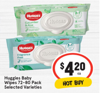 IGA Huggies Baby Wipes 72-80 Pack offer