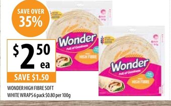 Supabarn Wonder High Fibre Soft White Wraps 6 pack offer
