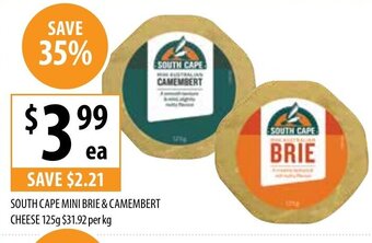 Supabarn South Cape Mini Brie & Camembert Cheese 125g offer