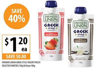 Supabarn Farmers Union Greek Style Yogurt Pouch offer