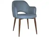 LivingStyles Albury Commercial Grade Gravity Fabric Dining Armchair, Slim Metal Leg, Denim / Copper offer