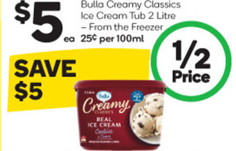 Woolworths Bulla Creamy Classics Ice Cream Tub 2 Litre offer