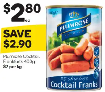 Woolworths Plumrose Cocktail Frankfurts 400g offer