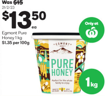 Woolworths Egmont Pure Honey 1kg offer