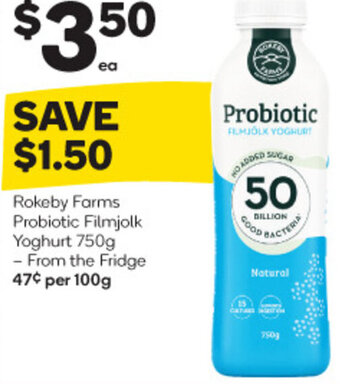 Woolworths Rokeby Farms Probiotic Filmjolk Yoghurt 750g offer