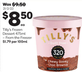 Woolworths Tilly's Frozen Dessert 475ml offer