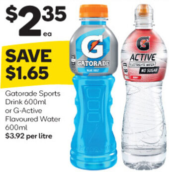 Woolworths Gatorade Sports Drink 600ml or G-Active Flavoured Water 600ml offer