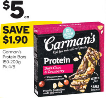 Woolworths Carman's Protein Bars 150-200g offer