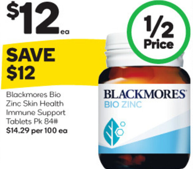 Blackmores Bio Zinc Skin Health Immune Support Tablets Pk 84 offer at