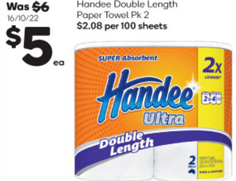 Woolworths Handee Double Length Paper Towel Pk 2 offer