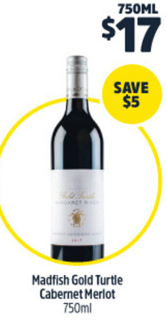 Woolworths Madfish Gold Turtle Cabernet Merlot 750ml offer