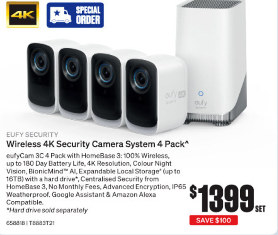 Eufy Security Wireless 4K Security Camera System 4 Pack offer at