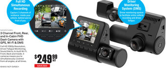 Nanocam+ 3 Channel Front, Rear, and In-Cabin FHD Dash Camera with GPS, Wi-Fi & DMS