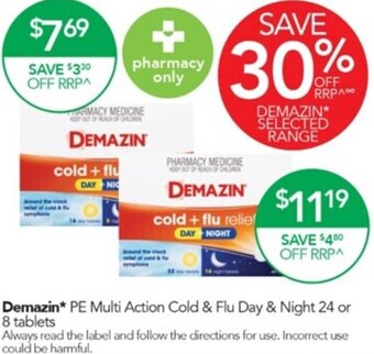Terry White Demazin PE Multi Action Cold & Flu Day & Night 24 or 8 Tablets offer
