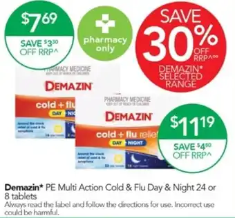 Terry White Demazin PE Multi Action Cold & Flu Day & Night 24 or 8 Tablets offer